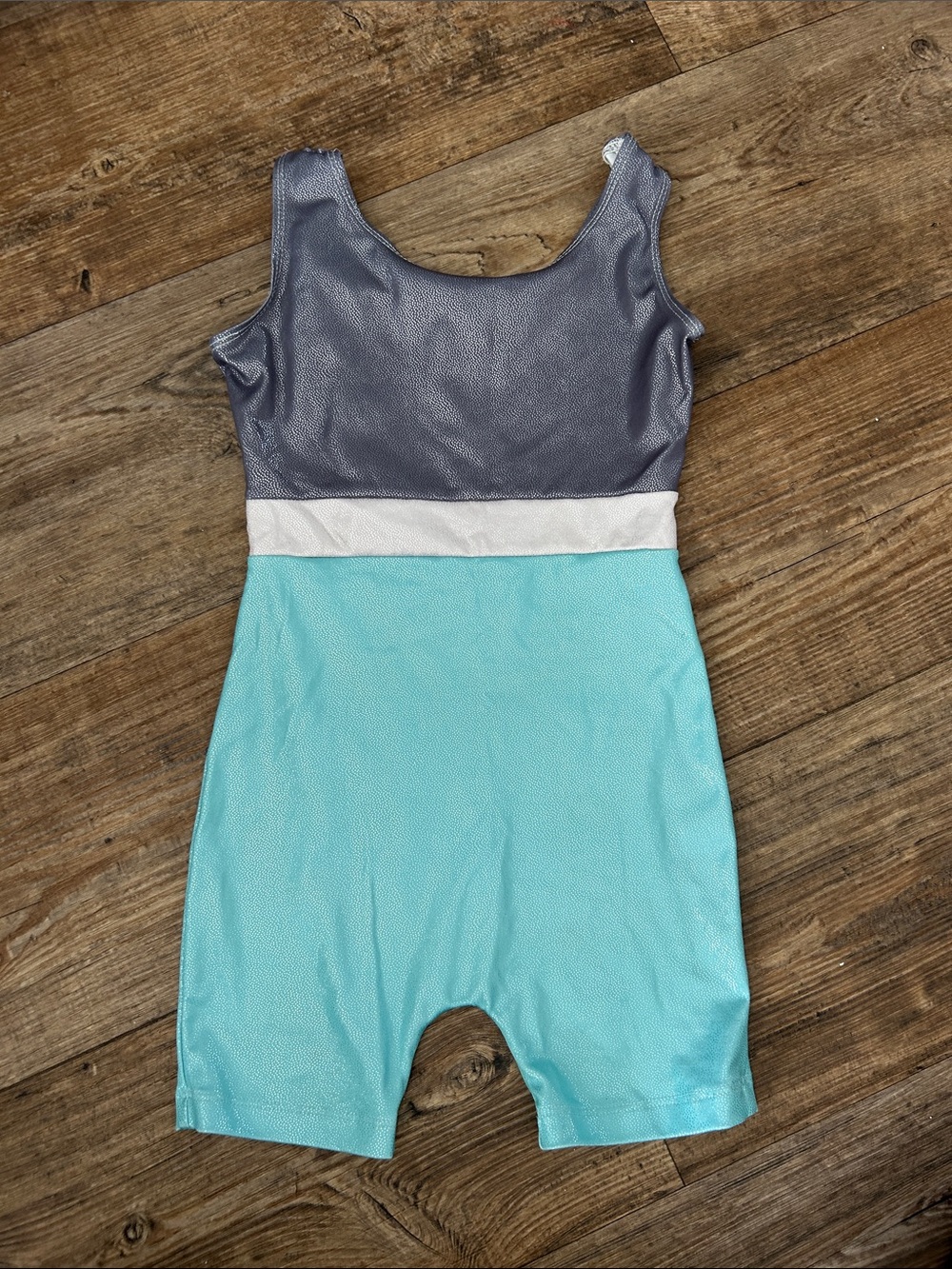 Kids Metallic Blue & Silver Gymnastics Unitard Leotard Romper